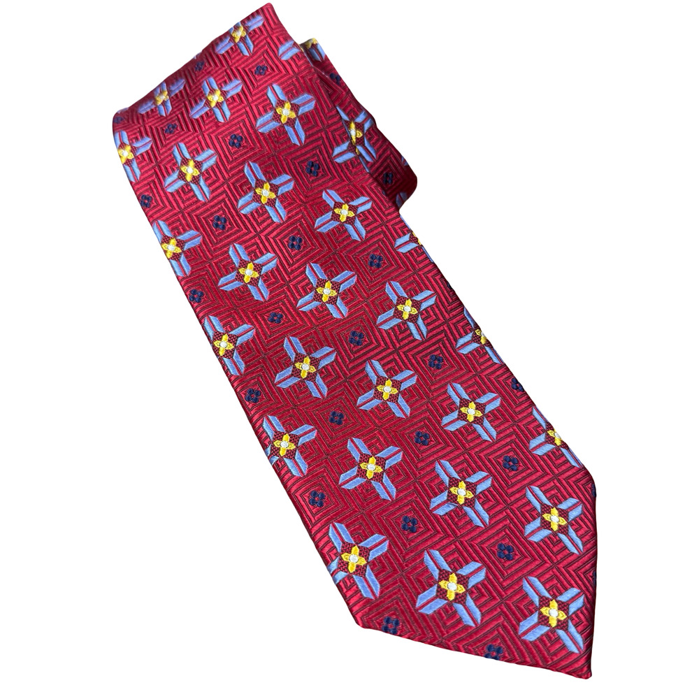 Jos A Bank Signautre Gold Red Blue 100% Silk Necktie Neck Tie 3.25" x 60"
